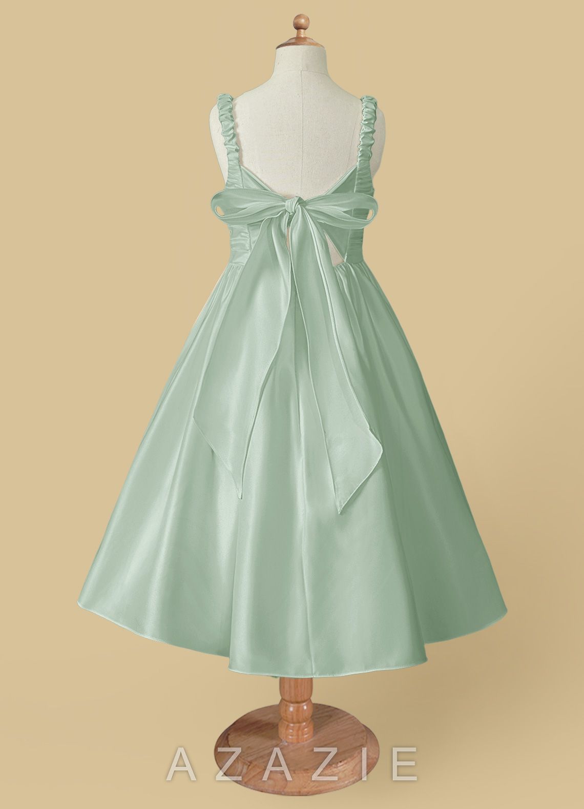 Azazie Cutie Pie Agave A-Line Pleated Matte Satin Dress agave