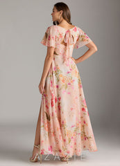 Azazie Kimber Abstract Bouquet Floral A-Line Flounce Sleeve Chiffon Dress abstract_bouquet_floral