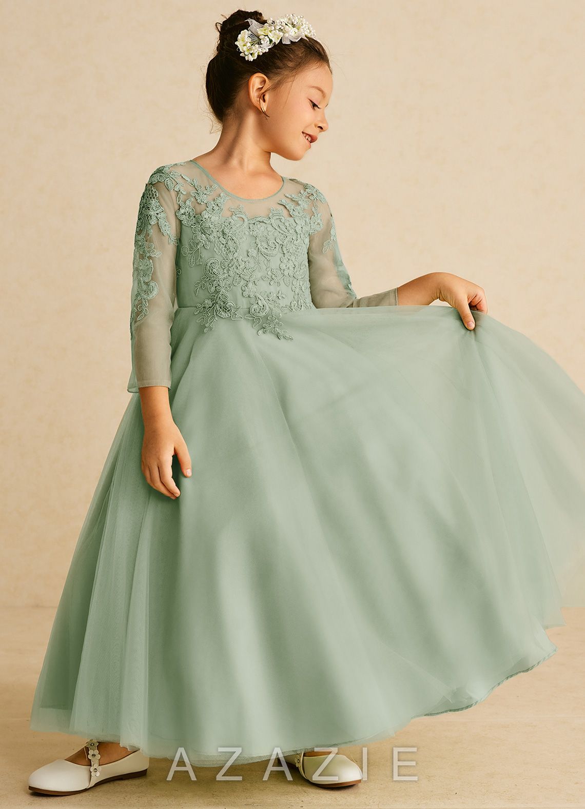 Azazie Precious Dusty Sage A-Line Lace Tulle Dress dusty_sage