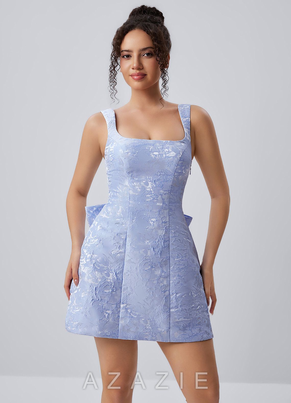 Thalassiana Periwinkle Tank Jacquard Bows A-Line Mini Dress