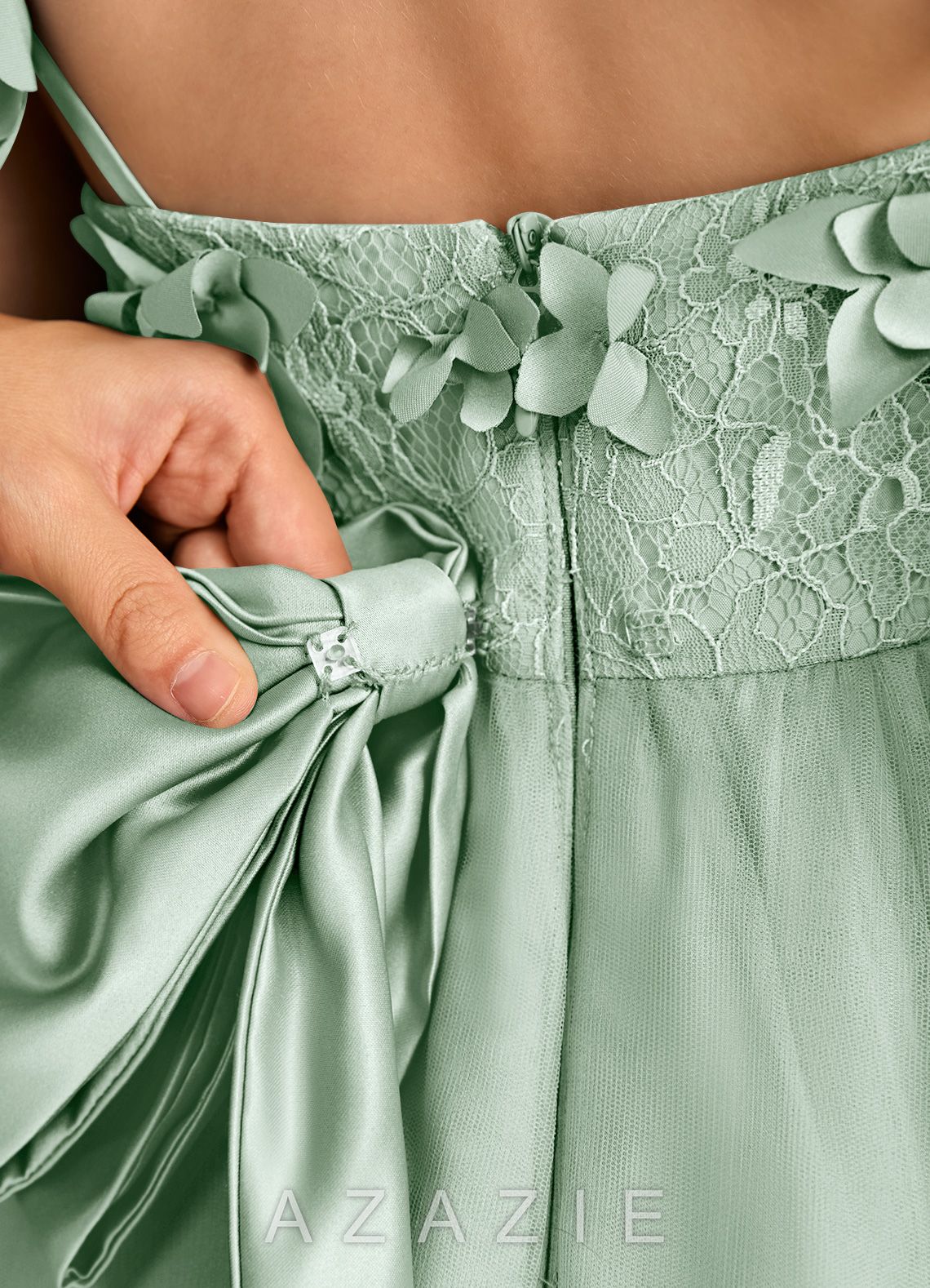 Azazie Tweety Agave A-Line Lace Tulle Dress agave