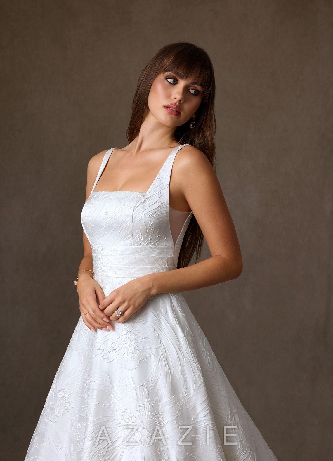 Azazie Cheyenne Diamond White A-Line with Pockets Floral Jacquard Dress diamond_white