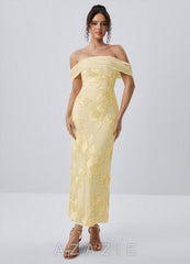 Berenice Lemon Sorbet 3D Floral Lace Off Shoulder Maxi Dress