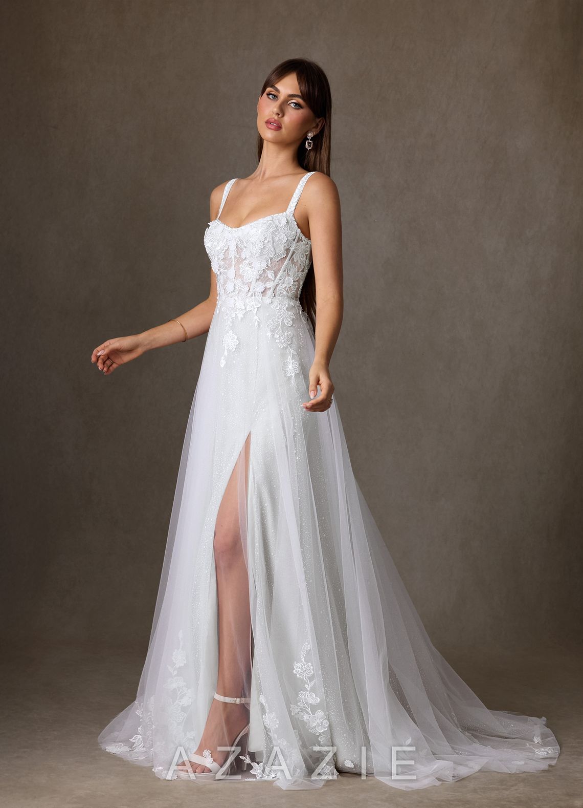 Azazie Jovana Wedding Dress Diamond White A-Line Scoop Tulle Dress diamond_white