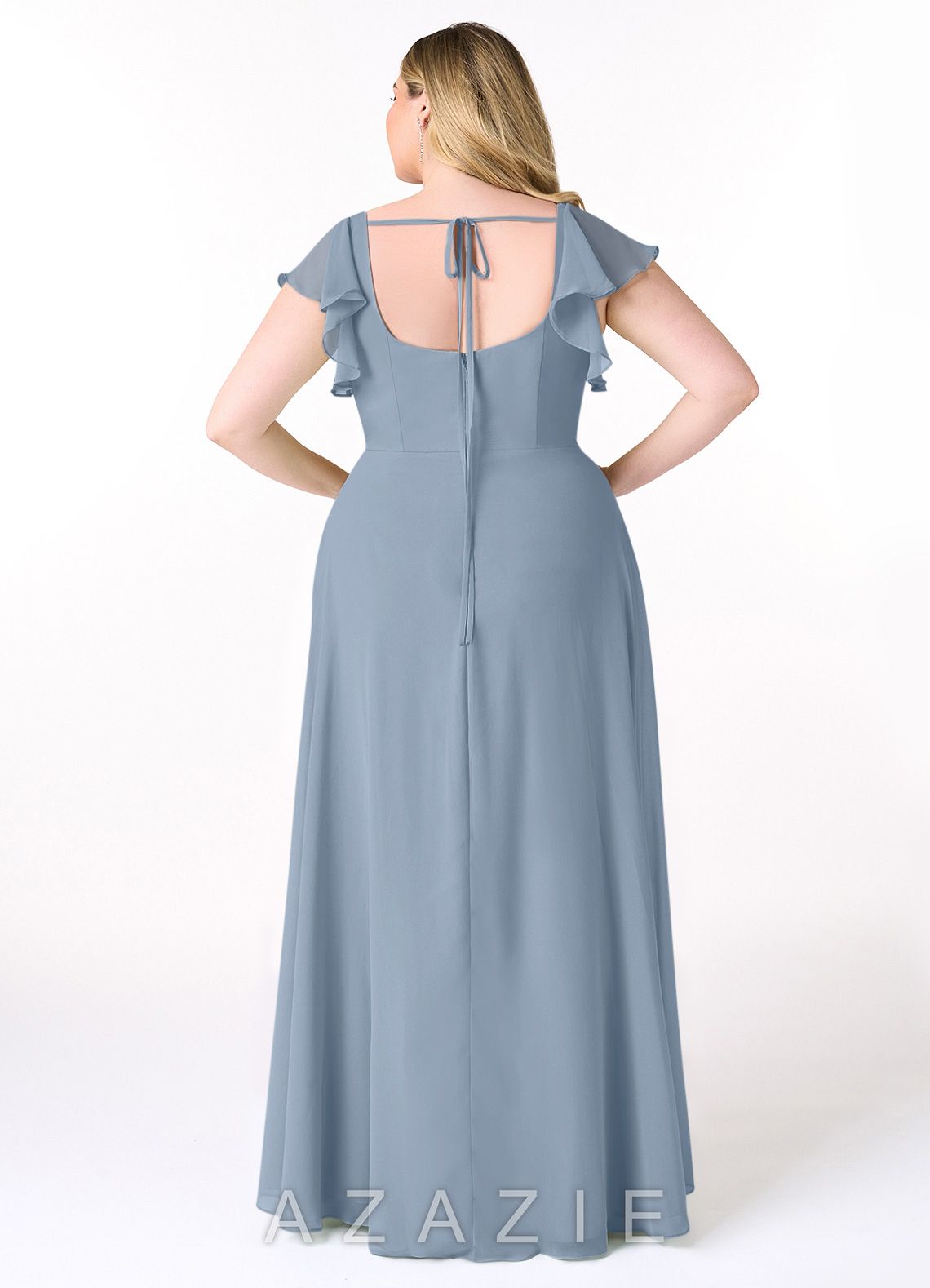 Azazie Bondi Dusty Blue A-Line Ruffled Chiffon Dress dusty_blue