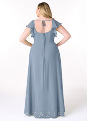 Azazie Bondi Dusty Blue A-Line Ruffled Chiffon Dress dusty_blue