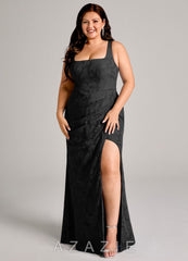Azazie Mero Black Sheath Pleated Floral Burnout Dress black