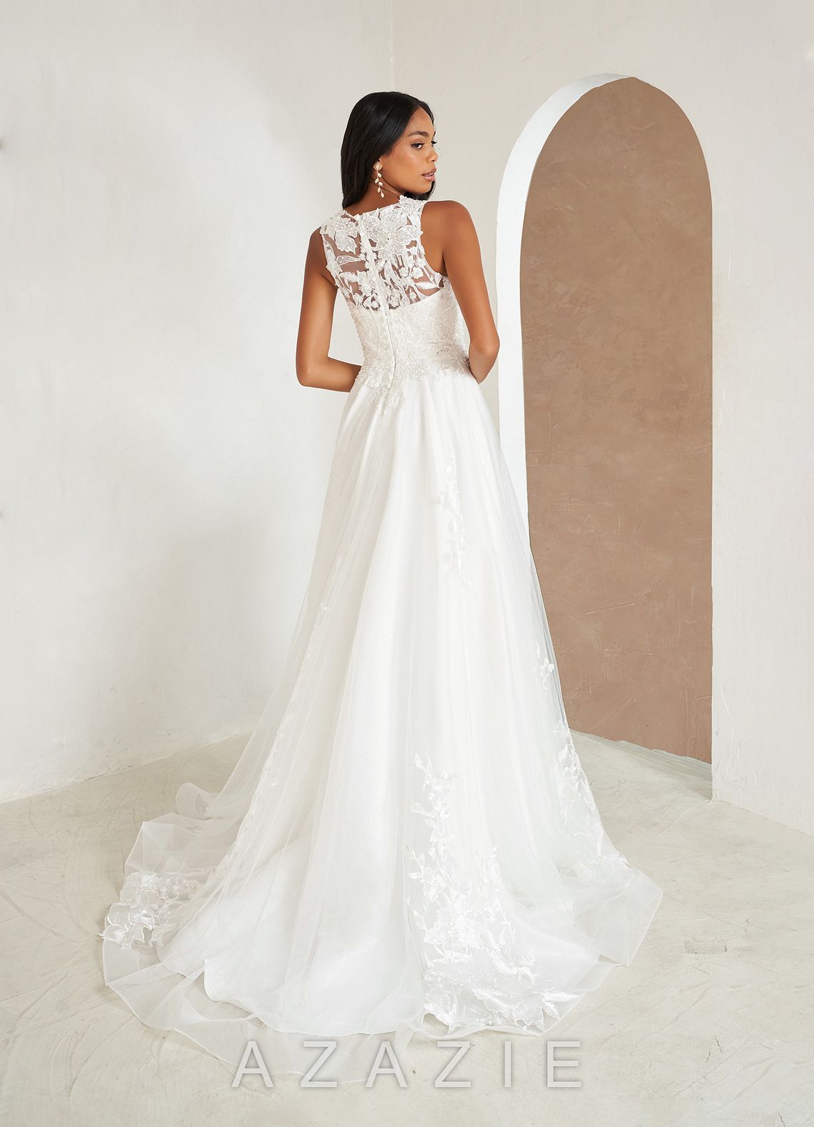 Azazie Glinda Wedding Dress Diamond White A-Line Sequins Matte Satin Dress diamond_white