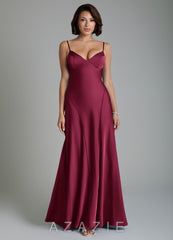 Azazie Tierra Burgundy A-Line Corset Stretch Satin Dress