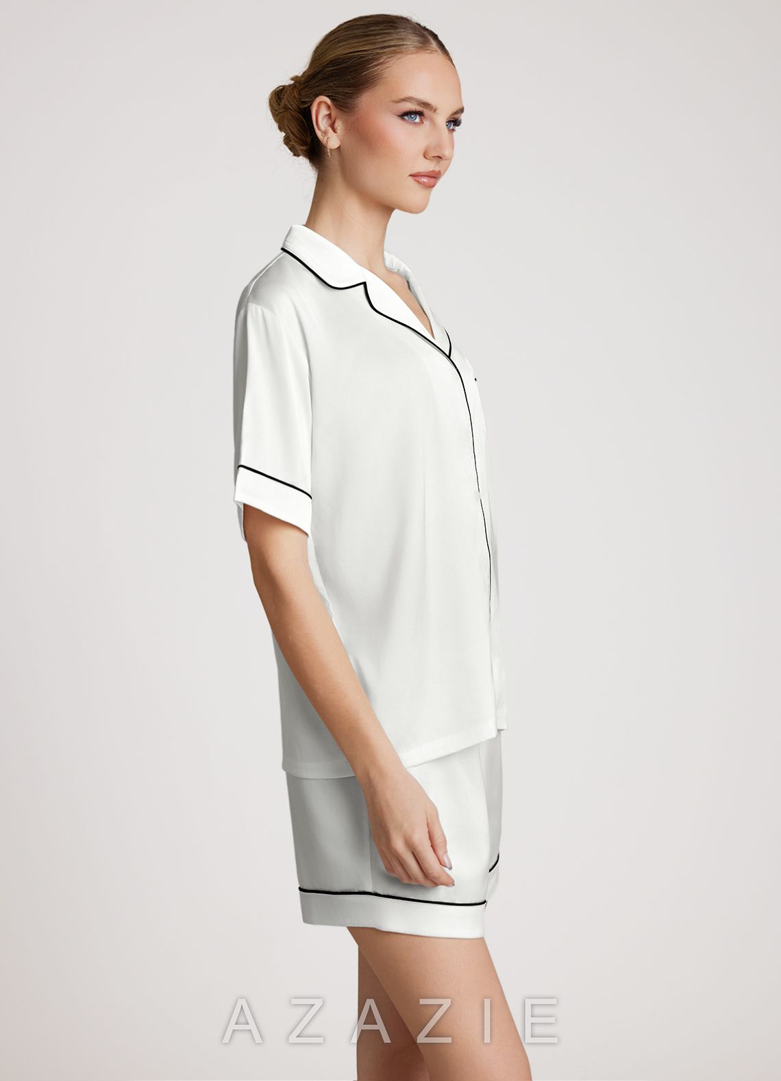 Satin Contrast Piping Pajama Set