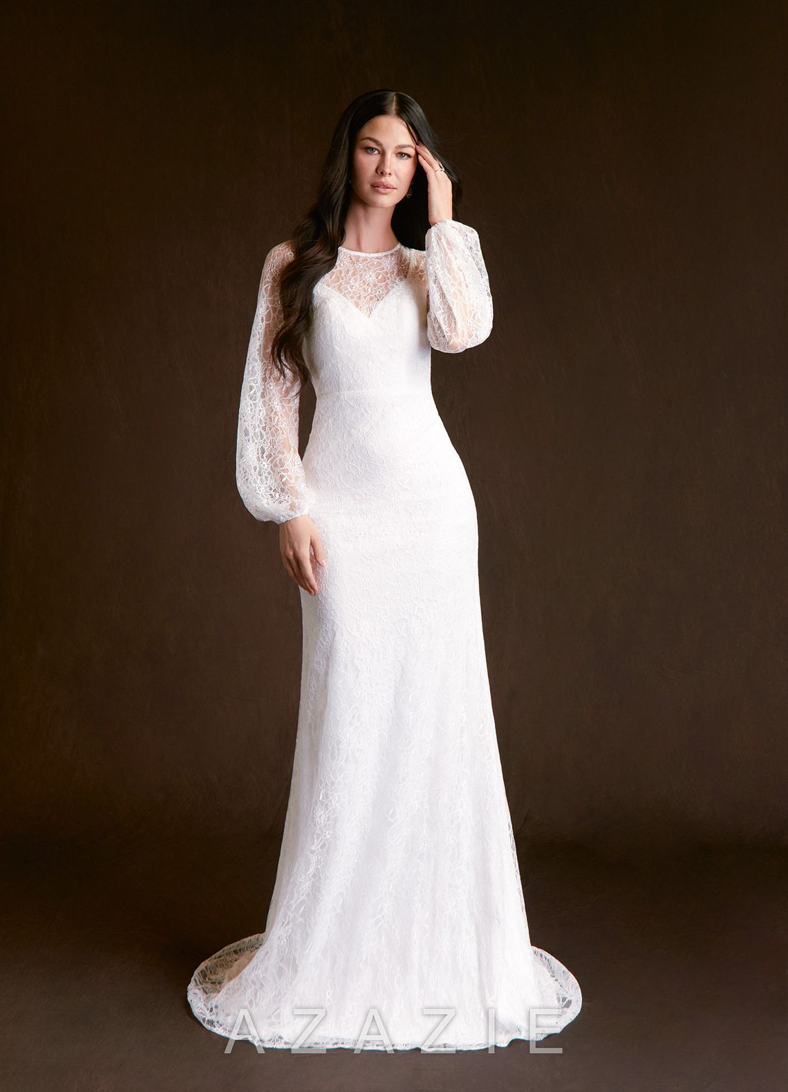 Azazie Willa Diamond White Mermaid Lace Dress