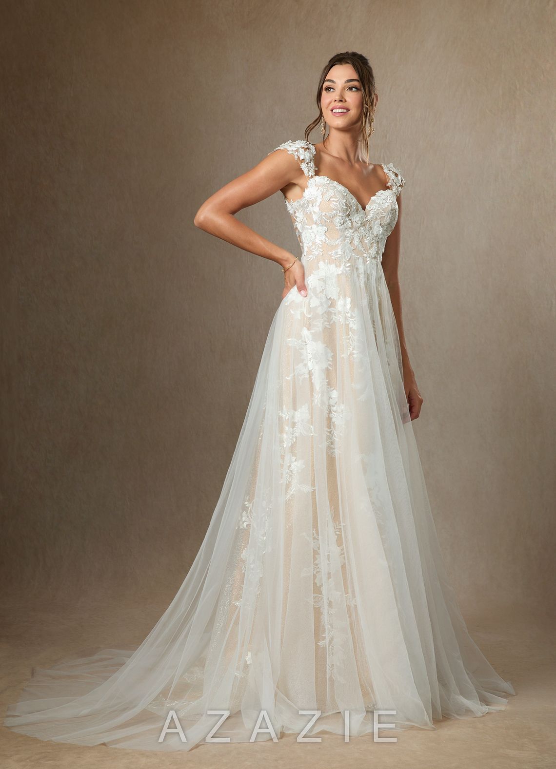 Azazie Moonstone Wedding Dress Diamond White Champagne A-Line Sweetheart Sequins