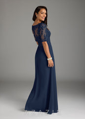 Azazie Amedeus Dark Navy A-Line V-Neck Lace Chiffon Dress dark_navy