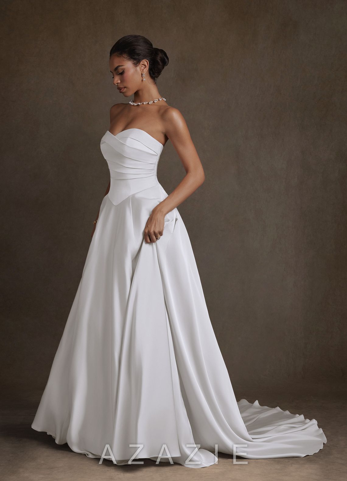 Azazie Alta Diamond White A-Line Strapless Stretch Satin Dress diamond_white