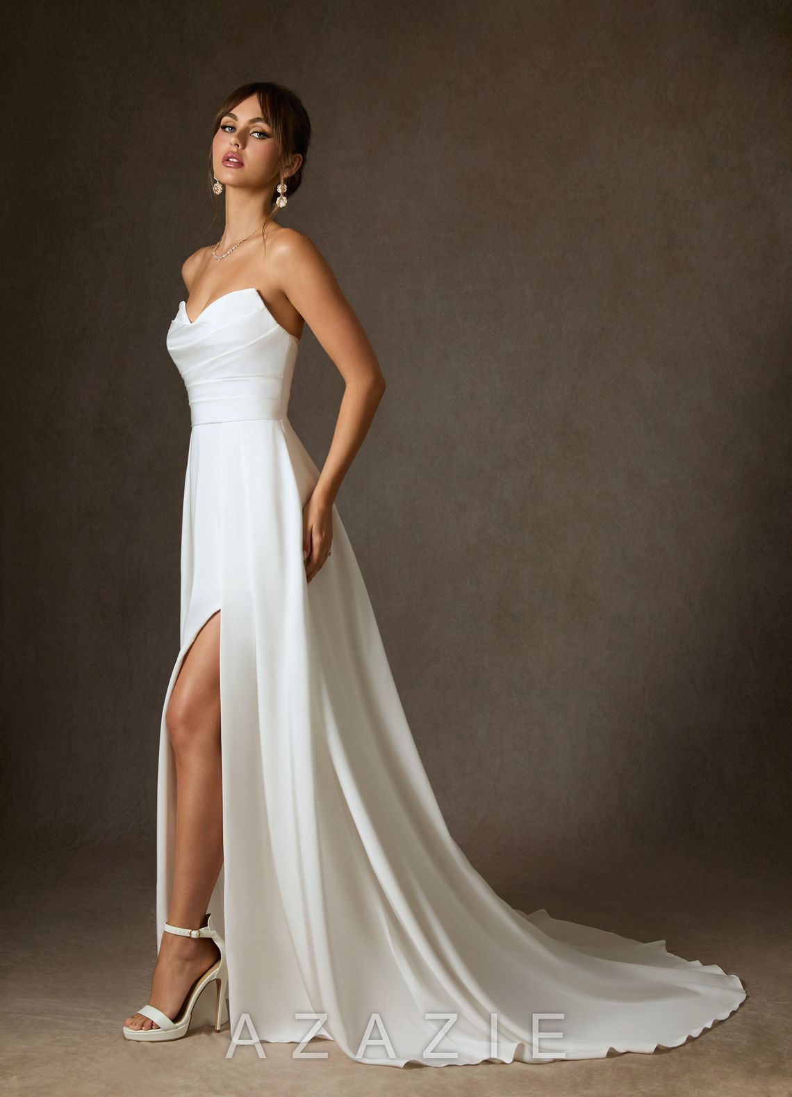 Azazie Marisela Wedding Dress Diamond White A-Line Sequins Crepe Back Satin Dress diamond_white