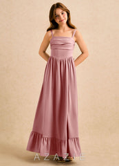 Azazie Maisie Girls Formal Dusty Rose A-Line Ruched Stretch Satin Dress dusty_rose
