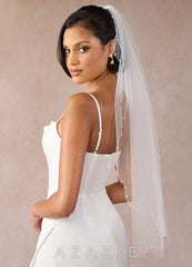 Beaded Trim Scalloped Hip Length Veil  diamond_white