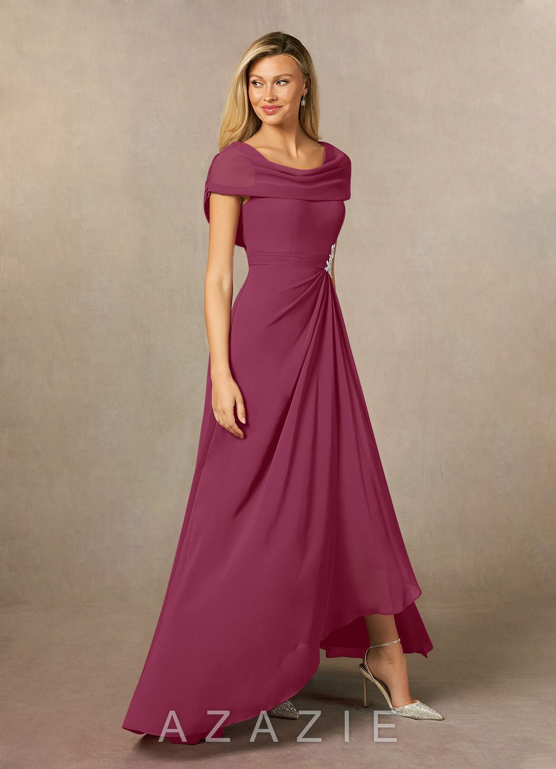 Azazie Mary Mulberry A-Line Side Slit Chiffon Dress mulberry