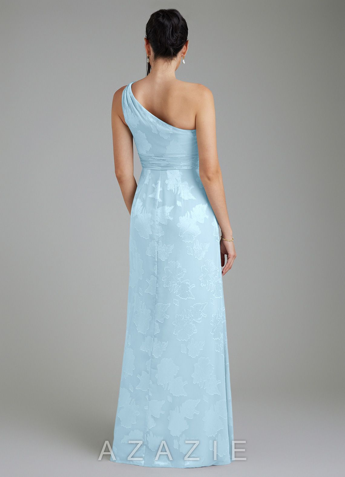Azazie Apryl Sky Blue A-Line One Shoulder Floral Jacquard Burnout Dress sky_blue