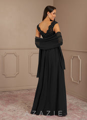 Azazie Amethyst Black A-Line V-Neck Sequins Chiffon Dress black