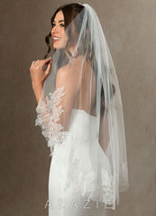 Embroidered Floral Lace Hem Fingertip Length Veil  diamond_white