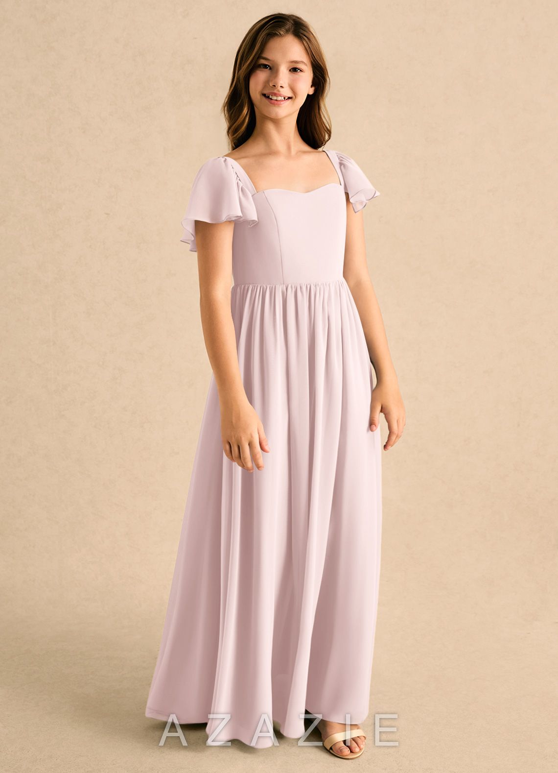 Azazie Patsy Girls Formal Blushing Pink A-Line Sweetheart Neckline Chiffon Dress blushing_pink
