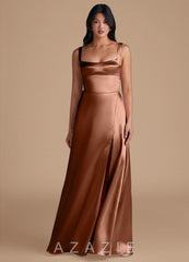 Azazie Hope Bronzer A-Line with Pockets Metallic Satin Dress bronzer