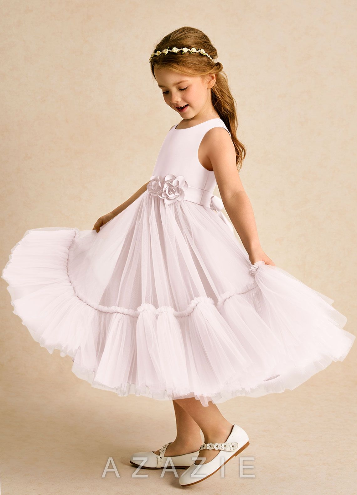 Azazie Miracle Blushing Pink A-Line Bow Matte Satin Dress