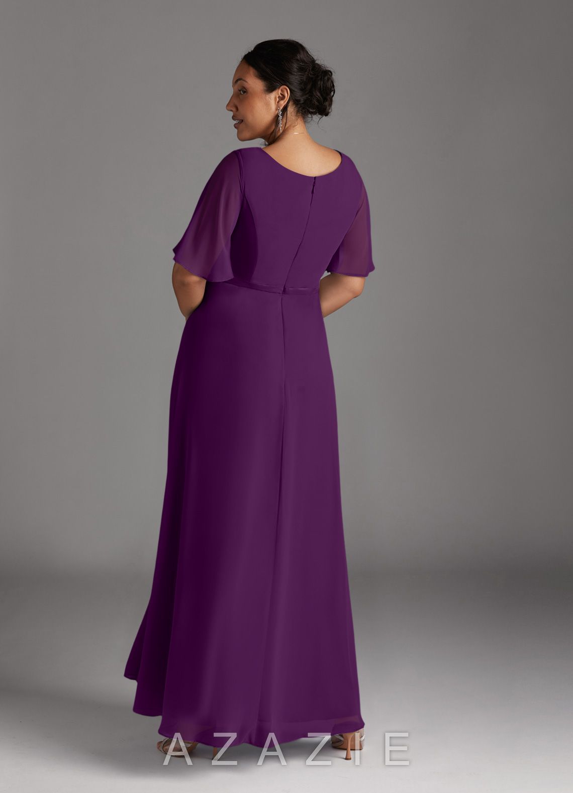 Azazie Tricia Grape A-Line V-Neck Pleated Chiffon Dress grape