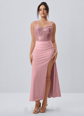 Ainrose Dusty Pink Beading Sequin Embroidery Midi Dress