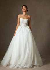 Azazie Ainsley Diamond White Ball-Gown Strapless Lace Dress