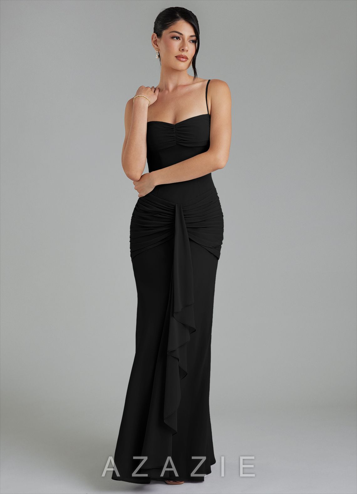Azazie Cassie Black Sheath Sweetheart Neckline Chiffon Dress black