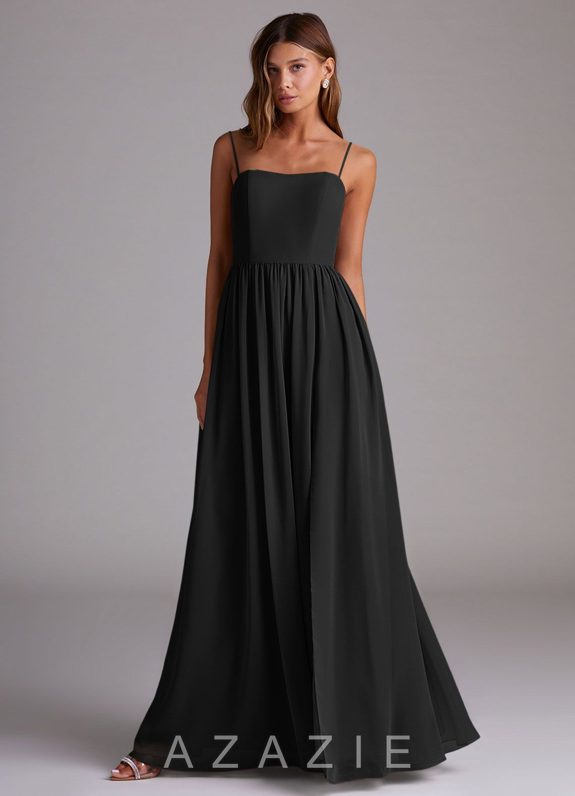 Azazie Calianna Black A-Line Off the Shoulder Chiffon Convertible Dress black