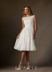 Azazie Ginnie Wedding Dress Diamond White A-Line Lace Dress