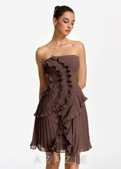 Ilona Ganache Strapless Pleated Ruffle Lace Up Mini Dress