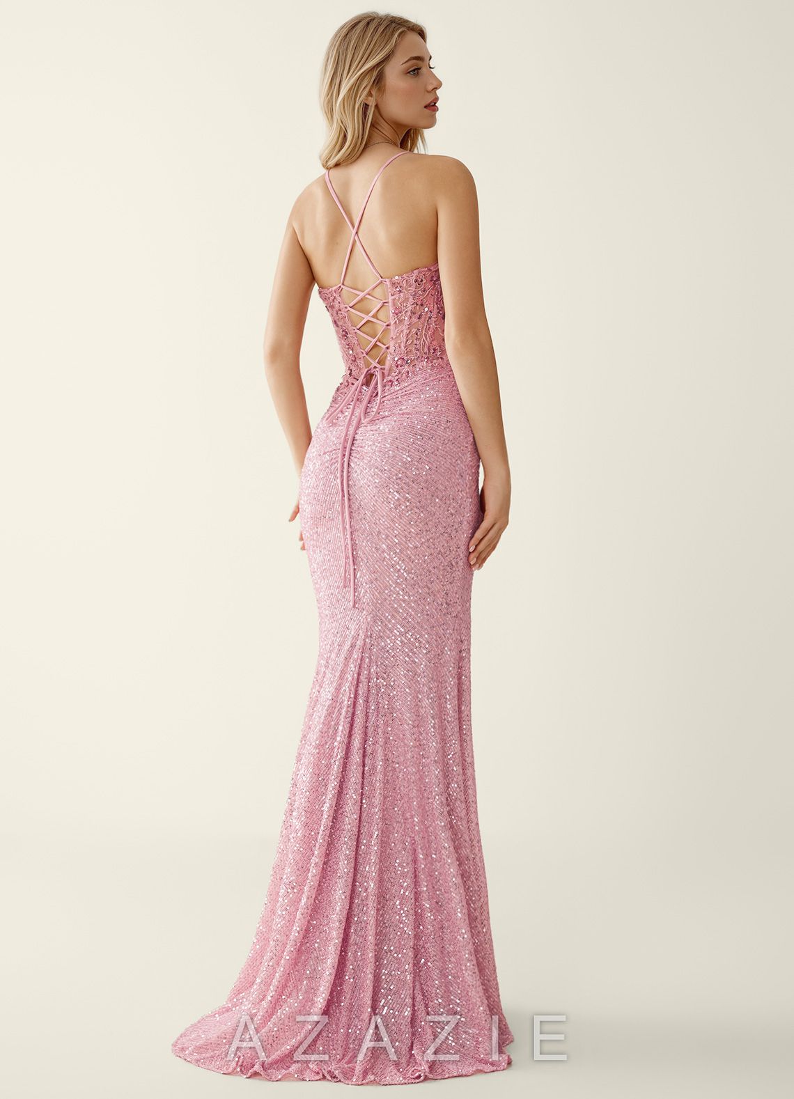 Noellress Pink Lace Sequin Embroidery Beading Prom Dress  pink