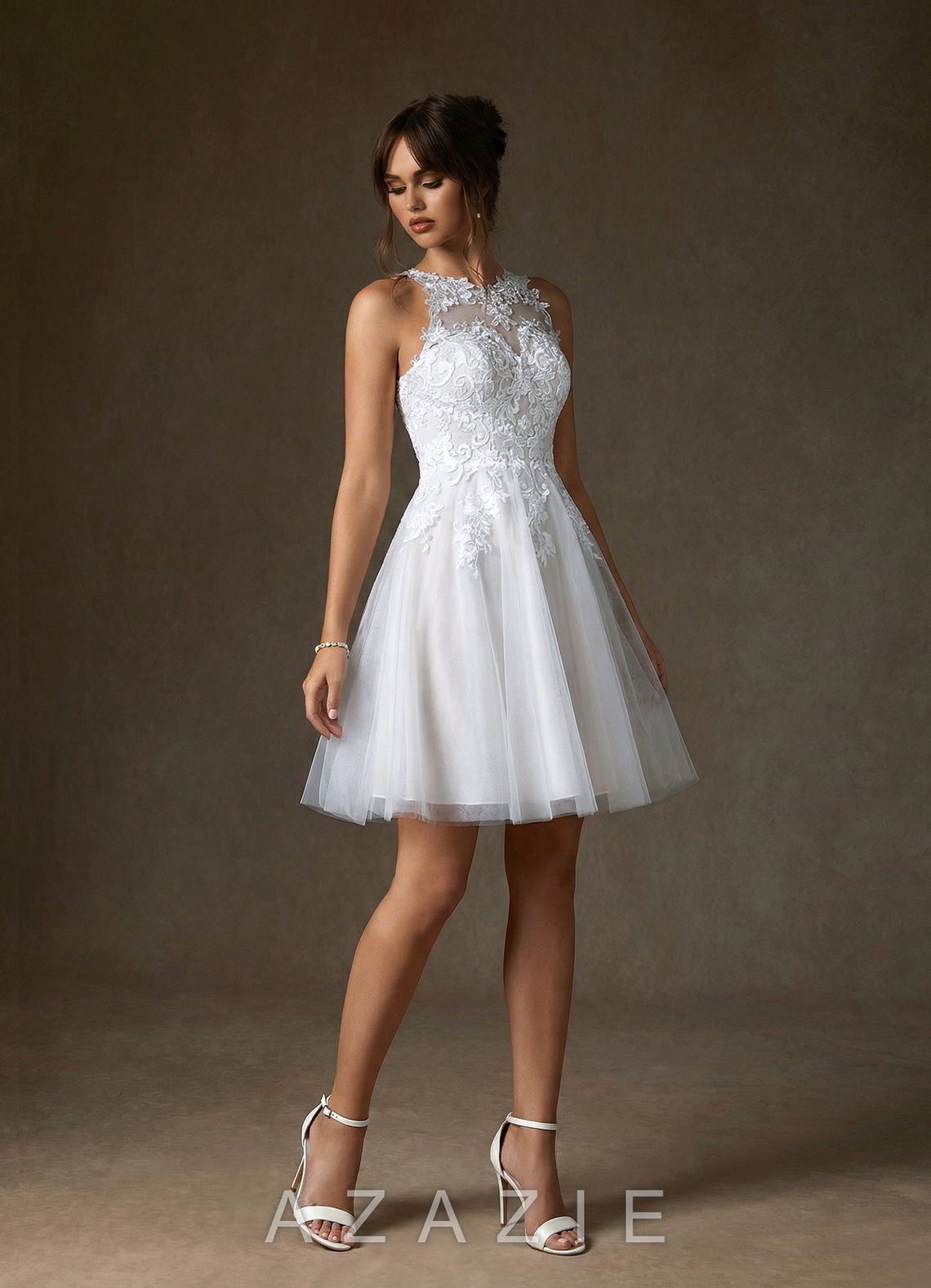 Azazie Melrose Diamond White A-Line Sweetheart Neckline Lace Dress diamond_white