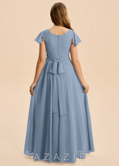 Azazie Cady Junior Dusty Blue A-Line Pleated Chiffon Dress dusty_blue