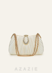 Matching Color Crystal Buckle Pleated Satin Clutch Bag