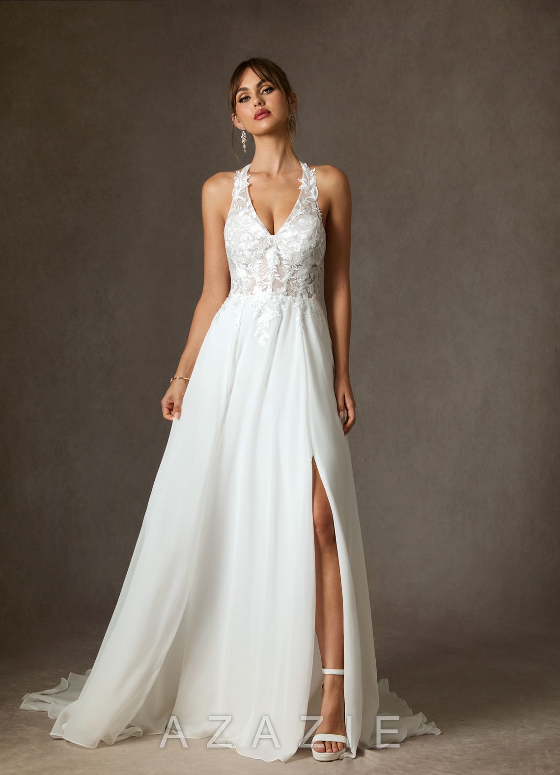 Azazie Sonja Diamond White A-Line Lace Dress diamond_white