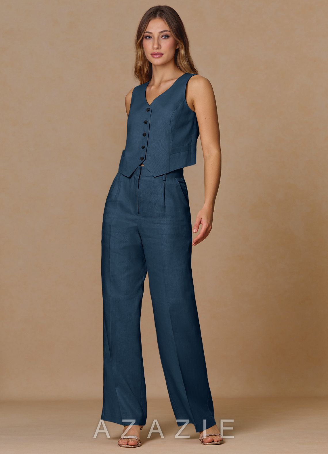 Belicia Dark Navy 100% Linen 3-Piece Suit