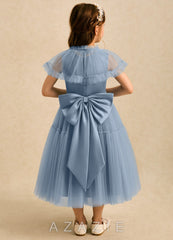 Azazie Kennedy Dusty Blue A-Line Ruched Tulle Dress dusty_blue