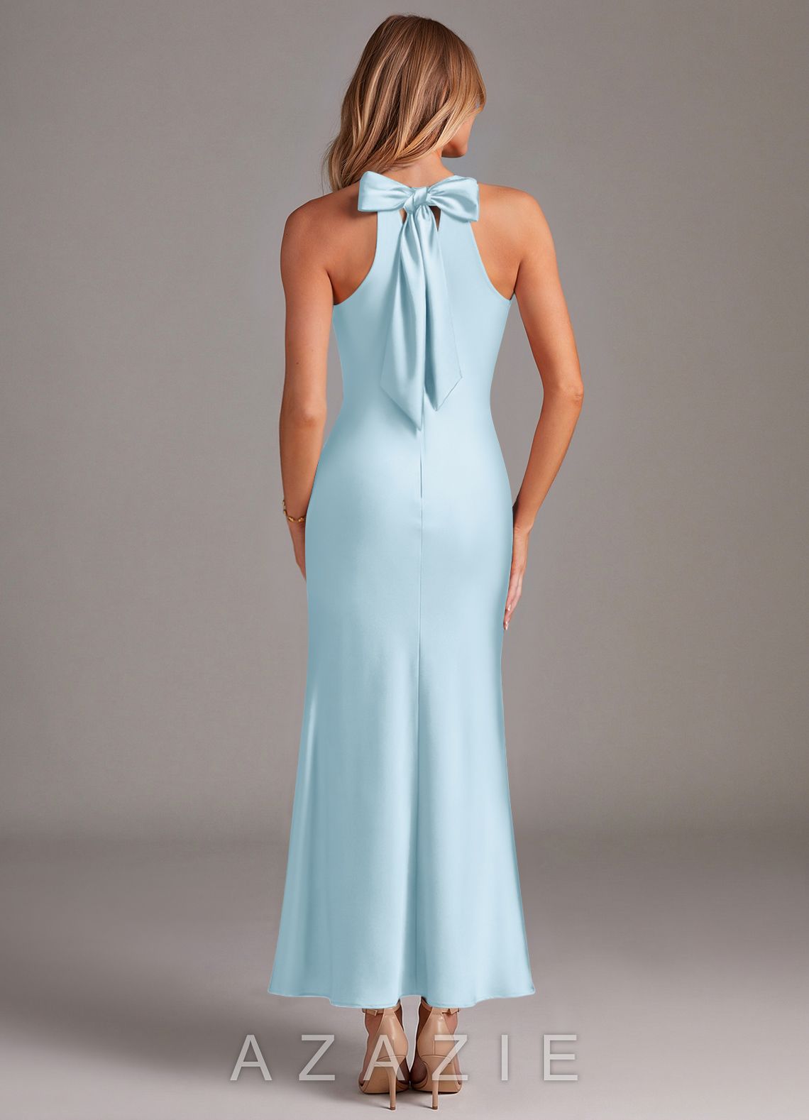Azazie Doretta Sky Blue Mermaid Pleated Stretch Satin Dress sky_blue
