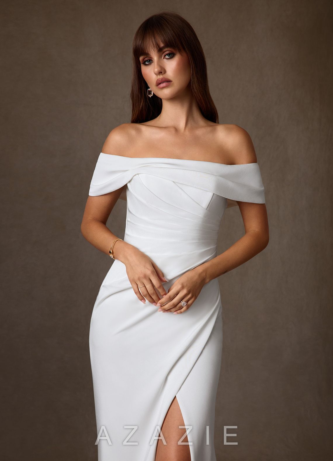 Azazie Chandler Diamond White Sheath Crepe Back Satin Dress diamond_white