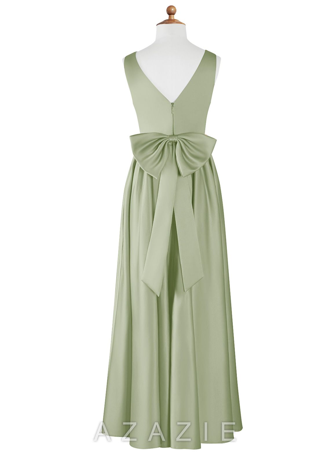 Azazie Hathaway Junior Dusty Sage A-Line Bow Stretch Satin Dress dusty_sage