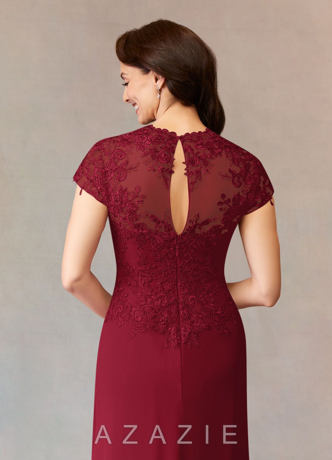 Azazie Junie Burgundy A-Line Lace Chiffon Dress burgundy