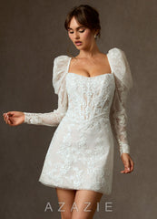 Azazie Winter Diamond White A-Line Strapless Lace Dress