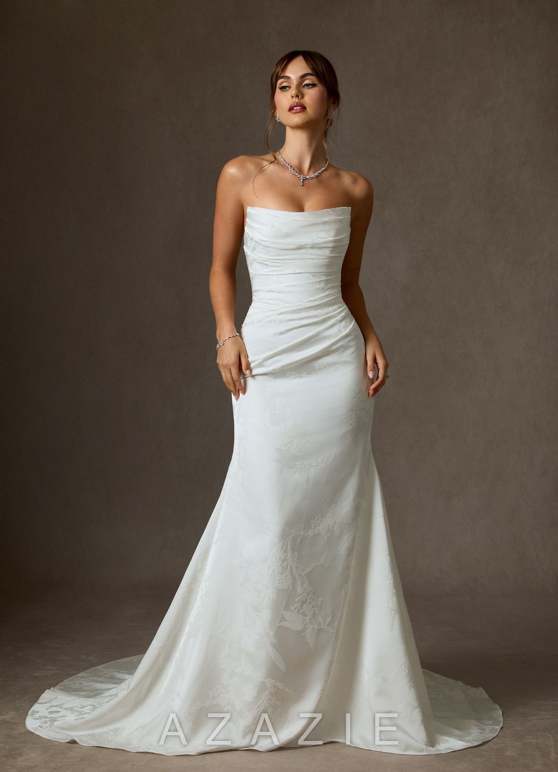 Azazie Elyse Diamond White Mermaid Strapless Floral Jacquard Dress diamond_white