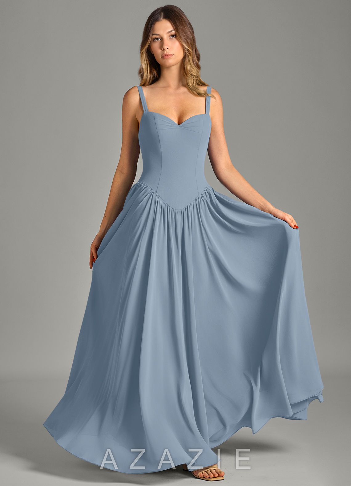 Azazie Evadina Dusty Blue A-Line Corset Chiffon Dress