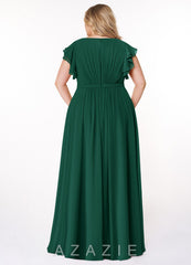 Azazie Daphne A-Line Ruffled Chiffon Floor-Length Dress emerald